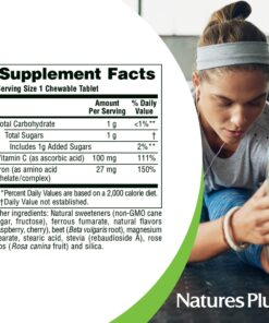 NaturesPlus Chewable Iron - 27 mg, 90 Chewable Tablets - High Potency Supplement with Vitamin C & Herbs, Promotes Healthy Blood, Natural Energy - Vegetarian, Gluten-Free - 90 Servings 90 Count (Pack of 1) 15 71yrKNXoNoL