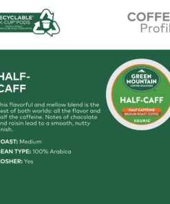 Green Mountain Coffee Roasters Half Caff Keurig Single-Serve K-Cup pods, Medium Roast Coffee, 72 Count 12 Count (Pack of 6) 17 71ywDP8enNL