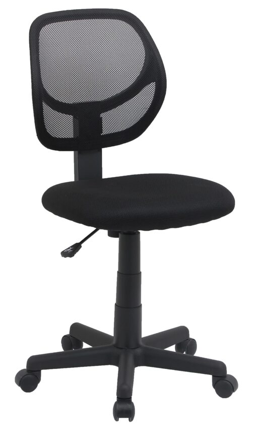 Amazon Basics Low-Back, Upholstered Mesh, Adjustable, Swivel Computer Office Desk Chair, Black, 21.25"D x 22.5"W x 38"H