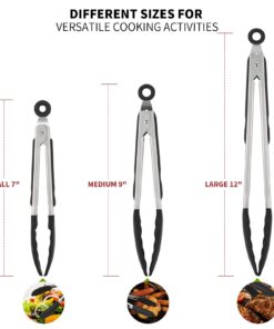 Alternative view of Kitchen Tongs, U-Taste 7/9/12 inches Cooking Tongs, with 600ºF High Heat-Resistant Non-Stick Silicone Tips, 18/8 Stainless Steel Handle, for Food Grill, Salad, BBQ, Frying, Serving, Pack of 3(Black) (01) Black