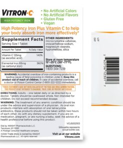 Vitron-C Iron Supplement, Once Daily, High Potency Iron Plus Vitamin C, Supports Red Blood Cell Production, Dye Free Tablets, 60 Count 60 Count (Pack of 1) 20 71yxUbyXOL