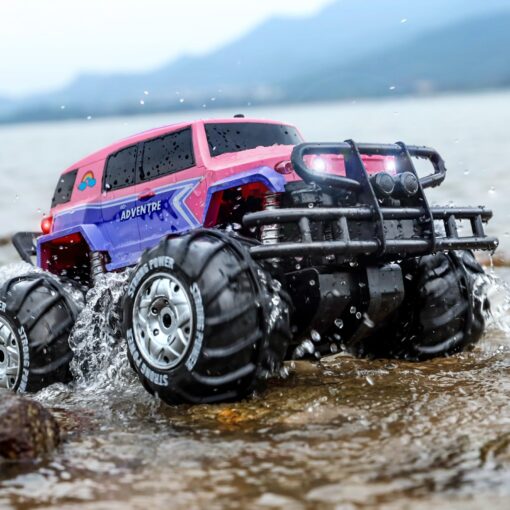 Ruko 1601AMP3 Amphibious RC Truck for Girls, IPX6 Warterproof Monster Truck, 1:10 Large Remote Control Car for All Terrain, 2 Rechargeable Batteries for 50 Min Fun Time, Gifts for Kids Pink