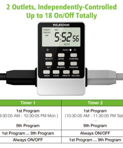 Outlet Timer, NEARPOW Dual Digital Light Timer with 2 Independently-controlled Outlets, 18 ON/OFF Programs, 24-Hour and 7-Day Programmable,Indoor Heavy Duty Electrical Timer Switch, 3 Prong, 15A/1800W 1 19 71yzVpCSOBL