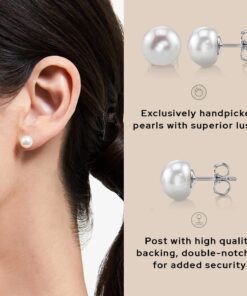 THE PEARL SOURCE AAAA Quality 14K Gold Plated Sterling Silver White Freshwater Real Pearl Earrings for Women | Hypoallergenic Earrings with Genuine Cultured Pearls 10.0mm 8 71z AN22v3L