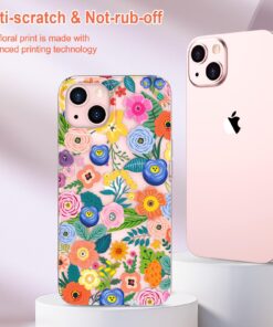 Anuck for iPhone 13 Case, Cute Pretty Flower Phone Case for Women Girls, Anti-Scratch Floral Pattern Design Slim Fit Soft TPU Bumper Shockproof Protective Case Cover 6.1", Garden Flowers Clear Back 9 71z U03tFL