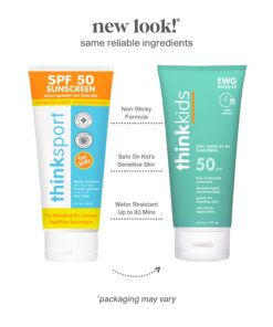 Thinksport Kids SPF 50+ Mineral Sunscreen – Safe, Natural Sunblock for Children - Water Resistant Sun Cream – Broad Spectrum UVA/UVB Sun Protection – Vegan, Reef Friendly Sun Lotion, 6oz 12 71z XimQaVL