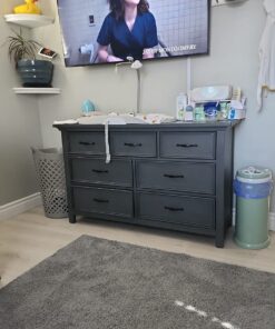 Evolur Belmar Double Dresser in Rustic Grey, Comes Assembled, Included Anti-Tip Kit, Seven Spacious Drawers, Dresser For Nursery, Bedroom, Wooden Nursery Furniture 33 x 18 x 54 inches 23 71z019kAvL