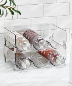 mDesign Plastic Free-Standing Stackable 3 Bottle Storage Holder Rack - Water, Wine, and Drink Organizer Shelf for Kitchen Countertop, Cabinet, Pantry, Fridge, Freezer, 4 Pack - Clear Pack of 4 27 71z0tbEs8dL 1