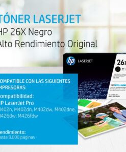 HP 26X Black High-yield Toner Cartridge | Works with HP LaserJet Pro M402 Series, HP LaserJet Pro MFP M426 Series | CF226X 19 71z2Nm09MAL