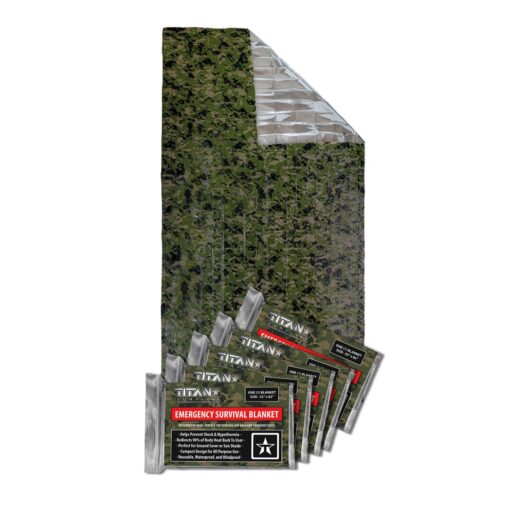 TITAN Survival Two-Sided Emergency Mylar Survival Blankets, 5-Pack (SHROWD® Woodland CAMO) Woodland Camo (52" X 82")