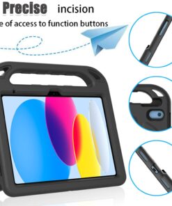 BMOUO Kids Case for iPad 10th Generation 10.9 inch 2022 - with Built-in Screen Protector, Shockproof Light Weight Covertible Handle Stand 10.9” 2022 iPad 10th Gen Case for Kids Toddlers Girls, Black 13 71z3GfL97rL