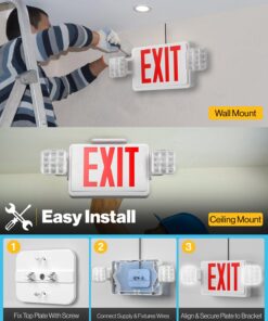 Sunco Lighted Exit Signs for Business with Battery Backup, Emergency LED Exit Light Combo, 120-277V Double Sided with Two LED Flood Lights, Fire Resistant UL 94V-0, Commercial Grade 6 Pack 15 71z62CmEFgL