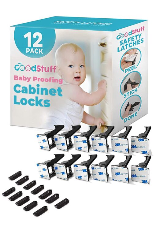 Child Locks for Cabinets and Drawers - 12 Pack - No Drill Baby Proofing Cabinets, Make Baby Safety Easy with Baby Cabinet Locks, These Cabinet Child Locks Secure Drawers, Cupboards, Cabinet in Seconds 12 Count (Pack of 1)