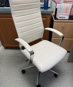 Amazon Basics High-Back Executive Swivel Office Desk Chair with Ribbed Puresoft Upholstery, Lumbar Support, Modern Style, 23.9"D x 24.69"W x 41.5"H, Stunning White 45 71zARrSFwfL