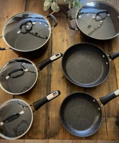 GoodCook 12-Piece Micro-Divot Nonstick Aluminum Cookware Set with Pans, Dutch Oven, Spoon and Turner, Black (6184) 12 piece set 43 71zEFEJIQPL