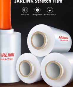 JARLINK 4 Pack Plastic Film Roll with Plastic Handles, 60 Gauge Thick, 5" x 1000ft Plastic Pallet Film, Industrial Strength Stretch up to 500% Stretch for Moving, Packing, Wrapping, and Shipping 24 71zEqpAgwLL
