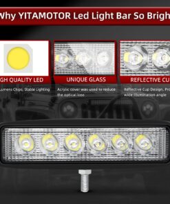 YITAMOTOR LED Light Bar 2PCS 18W 6 Inch Flood LED Work Light Pods Single Row Off Road Led Light Driving Light Fog Light Boat Light Waterproof SUV ATV 4WD Car Truck Golf Cart 12V 24V, 2 Year Warranty 2pcs 6inch Flood Black 26 71zEsHvfsZL