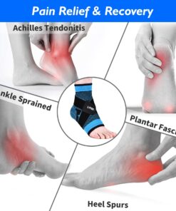 U-pick Ankle Brace for Plantar Fasciitis Support, Compression Sock Adjustable Strap for Heel Spur Achilles Tendonitis & Perineal Tendonitis & Sprained Ankle, Heel Pain Relief (Single/Blue) Blue-Single 18 71zFm0P9uSL