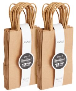 Juvale 24-Pack Small Gift Bags with Handles, 5.3x3x8.5 Inch Bulk Kraft Paper Material Brown Bags, Use for Birthday Party Favors, Reusable Grocery, Retail Shopping, Business, Goodies 5.3 x 3 x 8.5 (Pack of 24) 20 71zHIkHIFGL