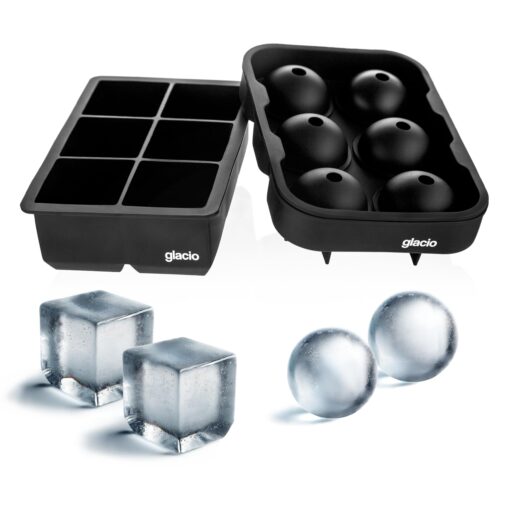 glacio Ice Cube Mold Combo - Large Silicone Ice Maker for Whiskey and Cocktails - Perfect for Craft Ice, Whiskey Ice Balls, and Cocktail Ice Cubes Black