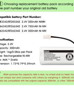 iMah Ryme B1-3 BT162342 BT262342 2.4V 300mAh Ni-MH Cordless Telephone Batteries Compatible with AT&T CL81101 EL5210 EL52400 VTech CS6409 CS6419 CS6429 CS80100 Handset, Pack of 4 4-Pack, BT162342/BT262342 9 71zKPsMiJoL
