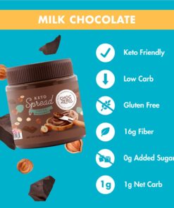 ChocZero Milk Chocolate Hazelnut Spread - Keto Friendly, No Sugar Added, Best Low Carb Dessert, Perfect Topping for Almond Flour Pancakes, Naturally Sweetened with Monk Fruit (1 jar, 12 oz) 24 71zLALddM5L