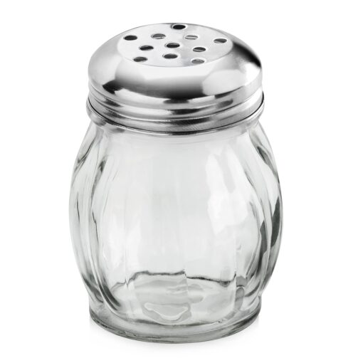 New Star Foodservice 22377 Glass Swirl Cheese Shaker with Stainless Steel Perforated Top, 6-Ounce, Set of 12