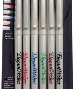 Speedball Elegant Writer Calligraphy 6 Marker Set, Assorted Colors, 2.0 mm Chisel Nib Tip Pens for Drawing, Journaling, and Scrapbooking
