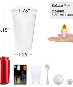 DLux 50 x 3 oz Mini Dessert Cups with Spoons, Shooter - Clear Plastic Parfait Appetizer Cup - Small Reusable Shot Glass for Tasting Party Shooters Desserts Appetizers - With Recipe Ebook 50 cups + 50 spoons 29 71zMk UBZGL