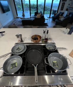 GreenPan Swift Healthy Ceramic Nonstick, 12 Piece Cookware Pots and Pans Set, Stainless Steel Handles, PFAS-Free, Dishwasher Safe, Oven Safe, Black Saucepan Set 37 71zN5mTt33L