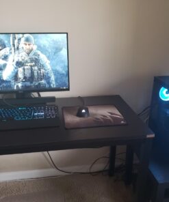 Need 55 Inch Large Computer Desk - Modern Simple Style Home Office Gaming Desk, Basic Writing Table for Study Student, Black Metal Frame, Black 55 inches 32 71zOQeoOG5L