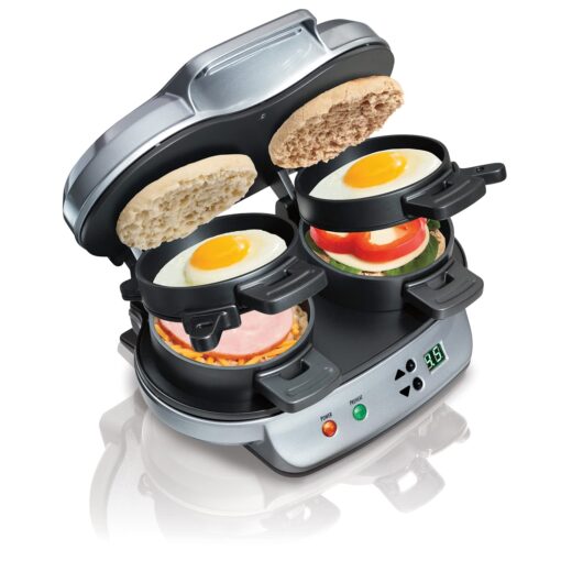 Hamilton Beach Dual Breakfast Sandwich Maker with Timer, Silver (25490) Standard Packaging