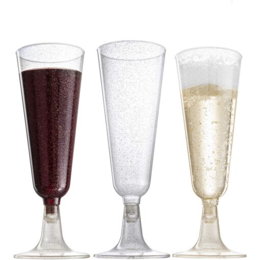 Oojami 140 pc Plastic Classicware Glass Like Champagne Wedding Parties Toasting Flutes Party Cocktail Cups (Gold Glitter) Gold Glitter