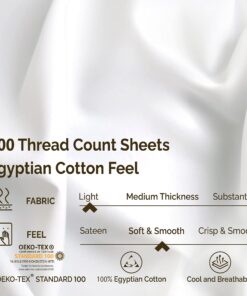 Superior Egyptian Cotton 300 Thread Count Bed Sheet Set, 1 Elastic Deep Pocket Fitted Sheet, 1 Flat Sheet, 1 Pillowcase, Soft Bedding, Luxury Sheets, Sateen Weave, Twin XL, White 12 71zXKpzq1cL