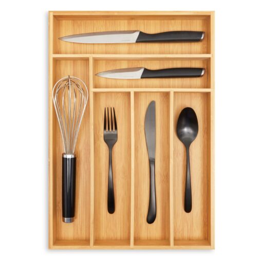 Juvale Bamboo Silverware Organizer for Drawer, Kitchen, 6 Slot Utensil Tray (17 x 11.75 x 1.75 In) Brown