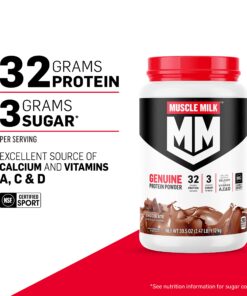 Muscle Milk Genuine Protein Powder, Chocolate, 2.47 Pound, 16 Servings, 32g Protein, 3g Sugar, Calcium, Vitamins A, C & D, NSF Certified for Sport, Energizing Snack, Packaging May Vary 14 71zZx4LexHL