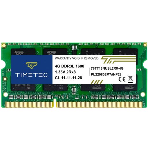 Timetec 4GB DDR3L / DDR3 1600MHz PC3L-12800 / PC3-12800 Non-ECC Unbuffered 1.35V / 1.5V CL11 2Rx8 Dual Rank 204 Pin SODIMM Laptop Notebook PC Computer Memory RAM Module Upgrade (4GB)