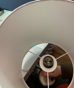 LimeLights LT2024-WHT Brushed Steel Stick Table Desk Lamp with Charging Outlet and Drum Fabric Shade, White 1 34 71zctsChNwL