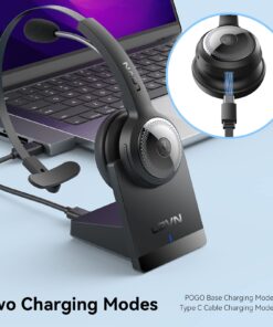 LEVN Bluetooth 5.0 Headset, Wireless Headset with Microphone (AI Noise Cancelling), 35Hrs Bluetooth Headphones with USB Dongle for PC, Suitable for Remote Work/Call Center/Zoom/Online Class/Trucker LE-HS010 Superior 25 71zeZOE3yUL