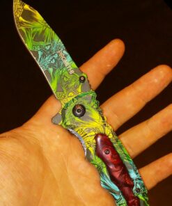 Promithi Camo EDC Small Pocket Knife Stainless Steel Blade Camping Hunting Survival Outdoor Folding Knife,Collection Knives,8 Inch,Colorful,with Belt Clip (Yellow) 28 71zenTXyOL