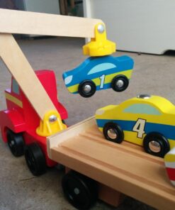 Melissa & Doug Magnetic Car Loader Wooden Toy Set With 4 Cars and 1 Semi-Trailer Truck - Crane Wooden Toy, Vehicle Toys For Kids Ages 3+ 48 71zhDSKwOL
