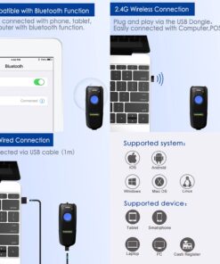 NADAMOO Wireless Barcode Scanner Compatible with Bluetooth Function, 2.4G Wireless & Wired 3-in-1 Bar Code Scanner Portable USB CCD Reader, Work with Tablet iPhone iPad Android Windows Mac OS Blue 15 71zhQjD3VOL