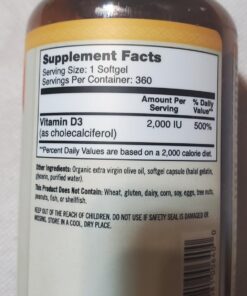 NatureWise Vitamin D3 2000iu (50 mcg) Healthy Muscle Function, and Immune Support, Non-GMO, Gluten Free in Cold-Pressed Olive Oil, Packaging Vary ( Mini Softgel), 360 Count(Pack of 1) 360 Count (Pack of 1) 42 71zipJvbivL