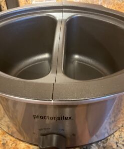 Proctor Silex Double Dish Slow Cooker with 6qt Crock and Dual 2.5qt Nonstick Insert to Cook Two Meals at Once, Dishwasher Safe Pot & Lid, Silver (33563) 47 71zn98AYL