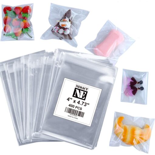 NEOACT 400 Pcs 4"x4.73" Clear Resealable Cellophane Bags Good for Bakery, Candle, Soap, Cookie Poly Bags 400 Count (Pack of 1)