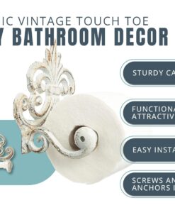 Alternative view of Decorative Cast Iron Fleur De Lis Toilet Paper Roll Holder - Wall Mounted, Antique White, Vintage Rustic Design - Bathroom Accessory with Easy Installation - Included Screws and Anchors