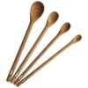 Long Handle Wooden Measuring Spoons by utensi, Set of 4 Engraved Accurate Spoons for Dry and Liquid Ingredients, Beech Wood Set (9-inch handles)