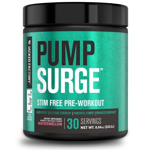 Pumpsurge Caffeine Free Pre Workout for Men & Women - Stim Free Pre Workout Powder, Nitric Oxide Supplement & Nootropic Booster - Intense Pumps, Enhanced Focus - 30 Servings, Watermelon