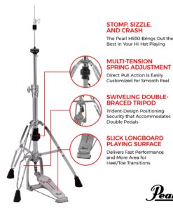 Alternative view of Pearl H930 Double-Braced Hi-Hat Stand with Longboard Swiveling Footplate, Adjustable Precision Spring Dial, and Heavy Double-Braced Tripod Base. Accepts Double Bass Drum Pedals.