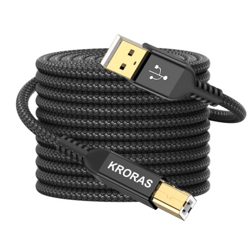 KRORAS USB 2.0 Printer Cable 20 feet, USB Type A Male to B Male Scanner Cord High Speed for HP, Canon, Dell, Epson, Lexmark, Audio Interface, Midi Keyboard and More 20FT USB A to Printer Cable Black
